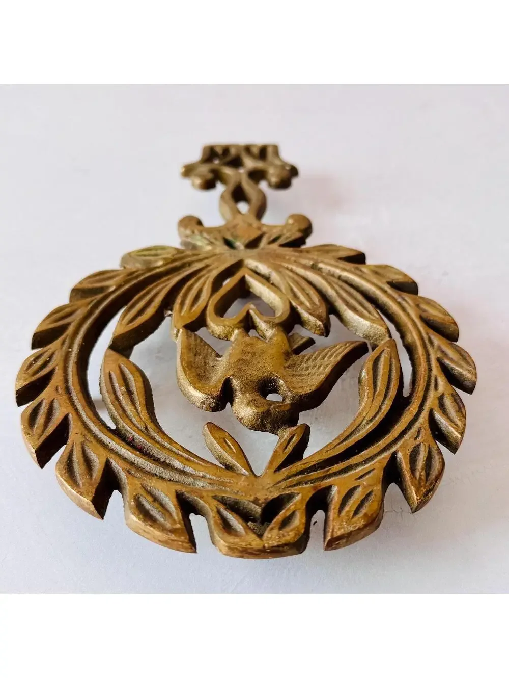 Vintage Americana Cast Brass Eagle Heart Trivet, Pennsylvania Dutch Folk Art